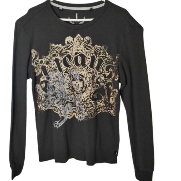 i jeans by Buffalo Graphic Thermal Shirt Cotton Blend Washed Black Mens L - Picture 2 of 7